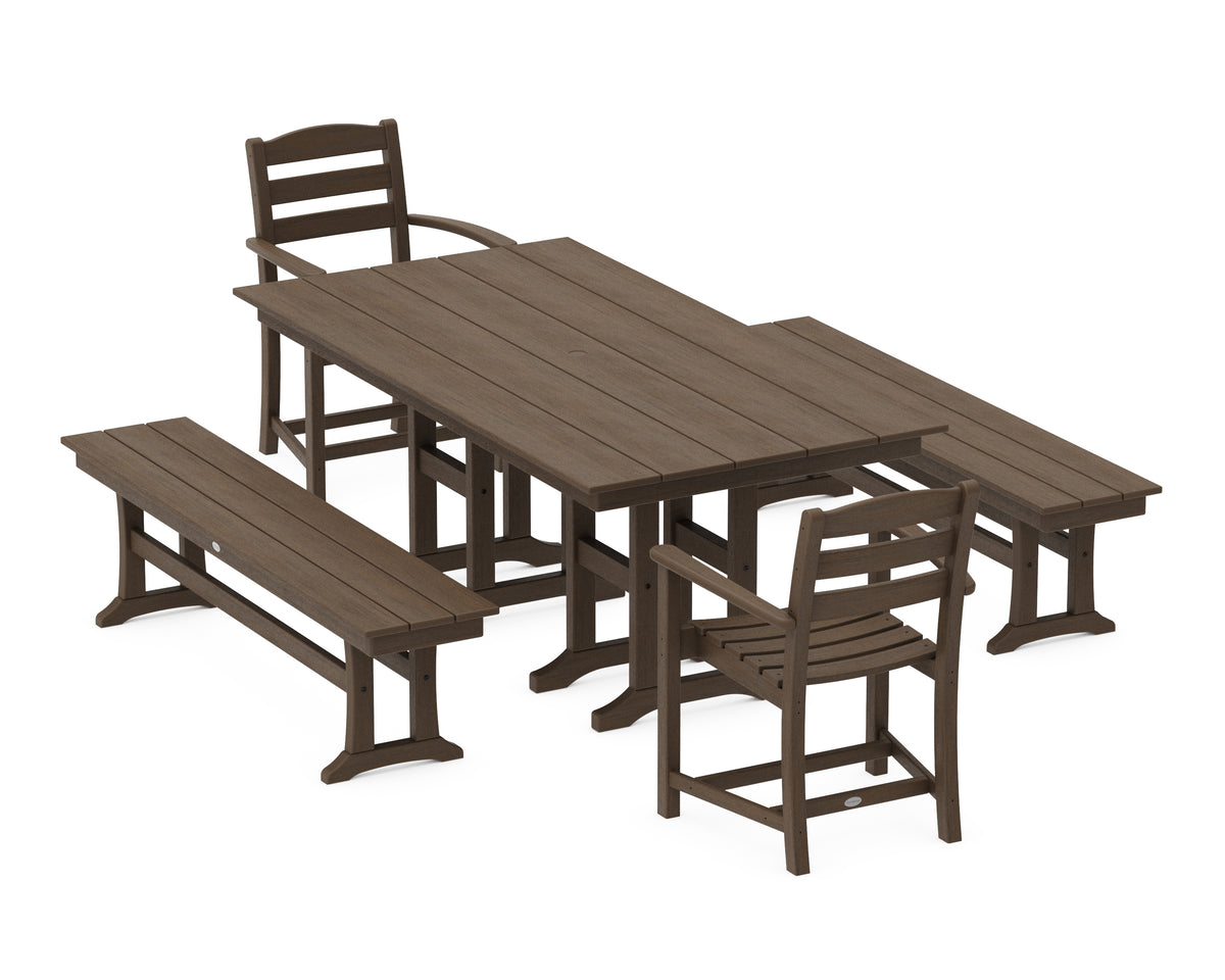 POLYWOOD La Casa Café 5-Piece Farmhouse Dining Set with Benches in Kona