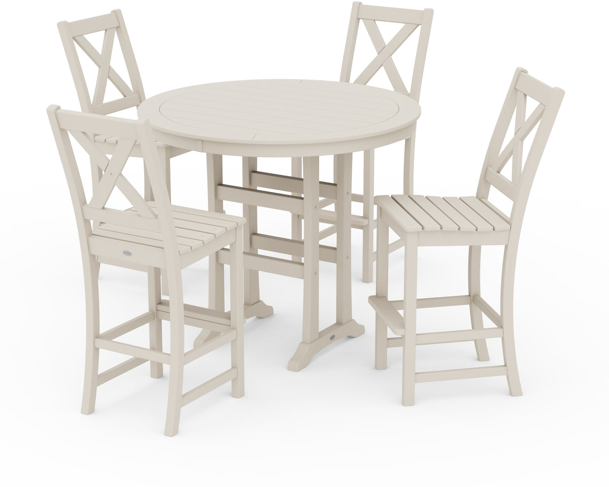 POLYWOOD Braxton 5-Piece Nautical Trestle Arm Chair Bar Set in Sand