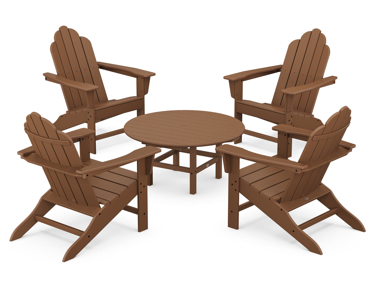 POLYWOOD Long Island Adirondack 5-Piece Conversation Group with Round 37" Conversation Table in Teak