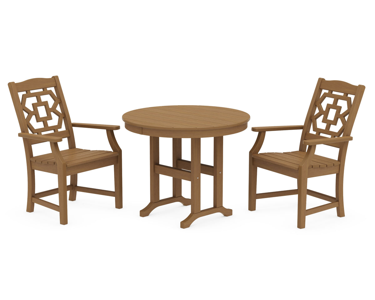 POLYWOOD Chinoiserie 3-Piece Farmhouse Dining Set in Natural