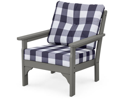 POLYWOOD Vineyard Deep Seating Chair in Slate Grey / Buffalo Plaid Navy