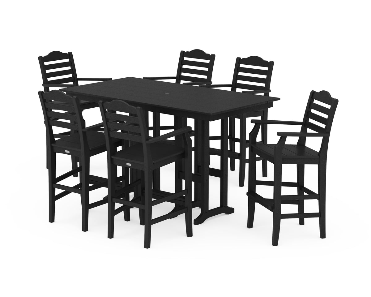 POLYWOOD Savannah Arm Chair 7-Piece Farmhouse Bar Set in Black