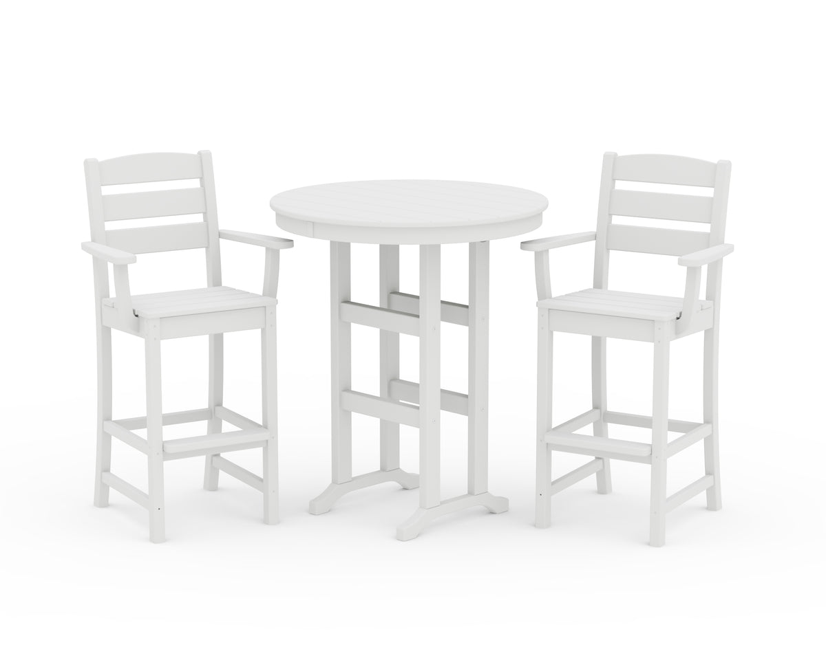 POLYWOOD Lakeside 3-Piece Round Bar Arm Chair Set in White