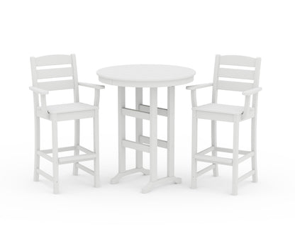 POLYWOOD Lakeside 3-Piece Round Bar Arm Chair Set in White
