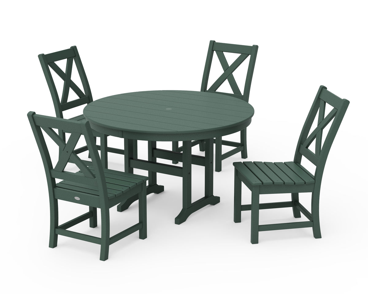 POLYWOOD Braxton Side Chair 5-Piece Round Dining Set in Green