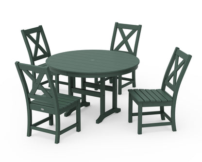 POLYWOOD Braxton Side Chair 5-Piece Round Dining Set in Green