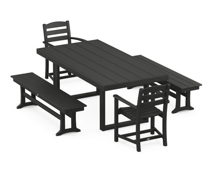 POLYWOOD La Casa Café 5-Piece Dining Set with Benches - 39" x 78" Table in Black