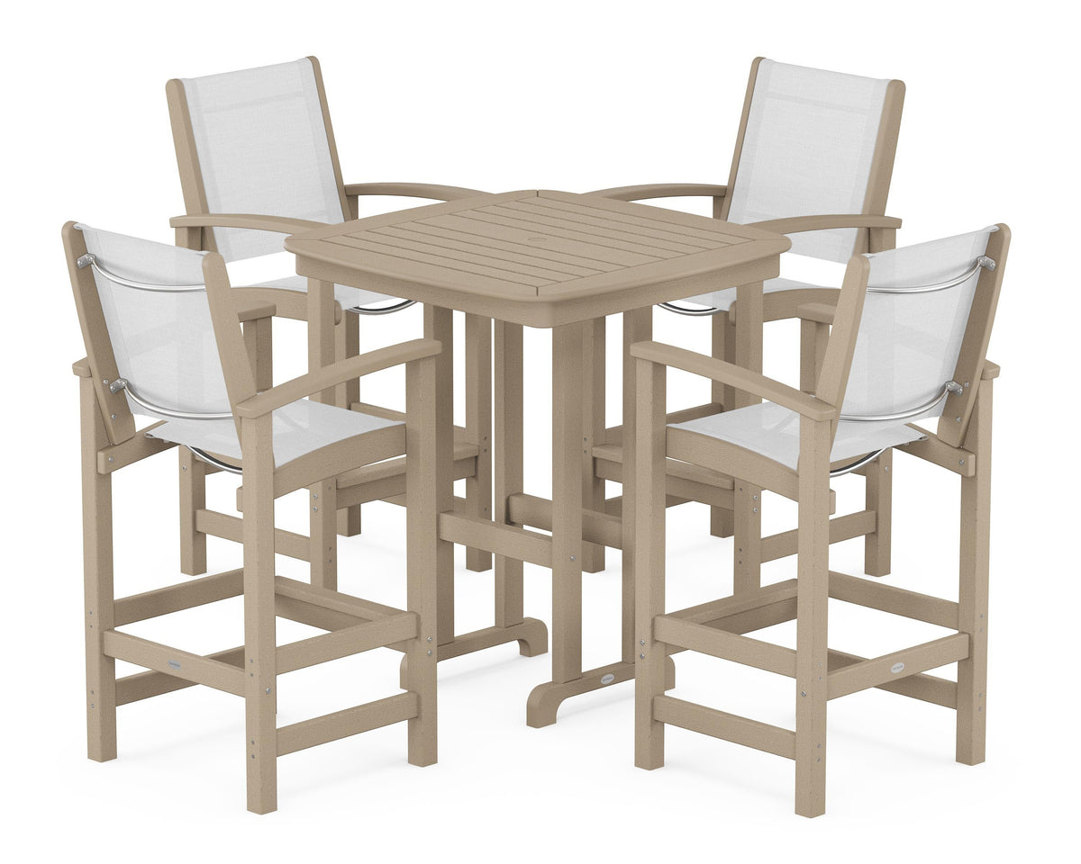 POLYWOOD Coastal 5-Piece Bar Set in Vintage Sahara / White