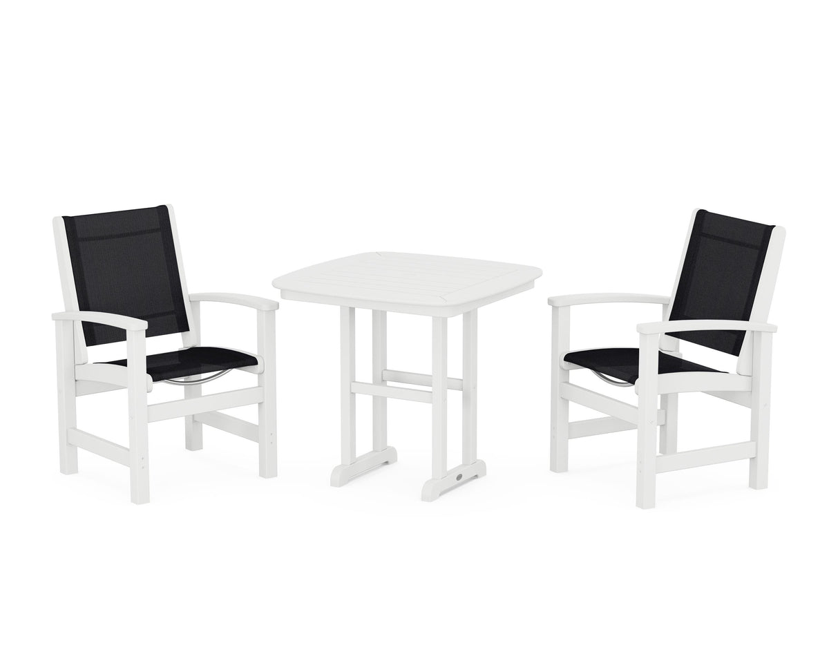 POLYWOOD Coastal 3-Piece Dining Set in White / Black