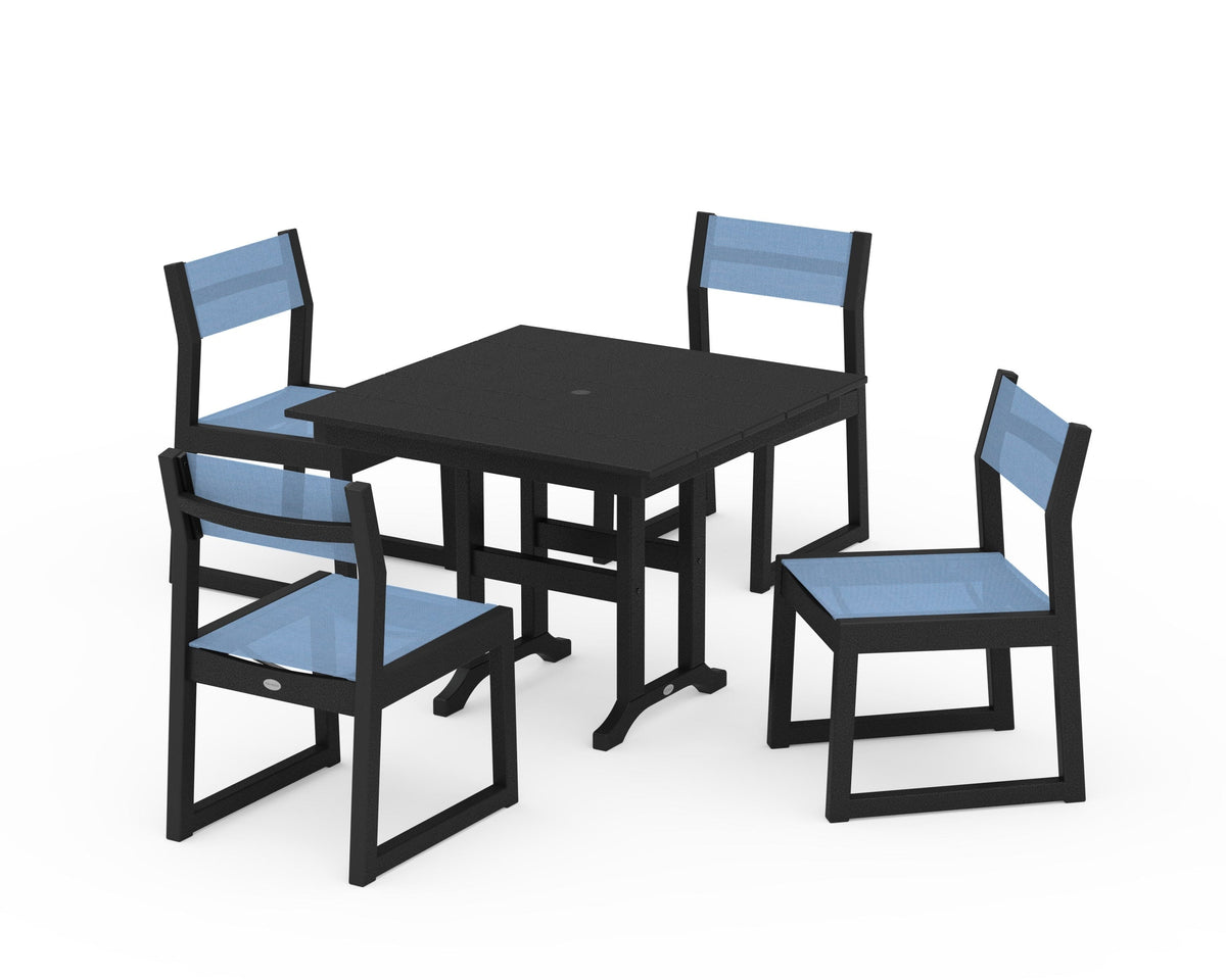 POLYWOOD EDGE Sling Side Chair 5-Piece Farmhouse Dining Set in Black / Poolside