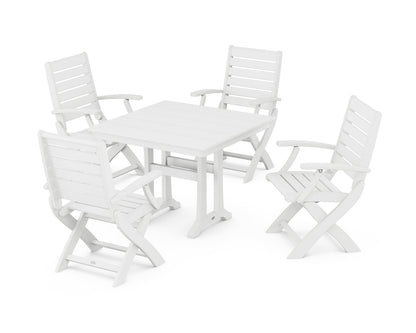 POLYWOOD Signature Folding Chair 5-Piece Farmhouse Dining Set with Trestle Legs in White