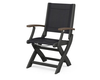 POLYWOOD Coastal Folding Chair in Black with Kona arms and Black sling