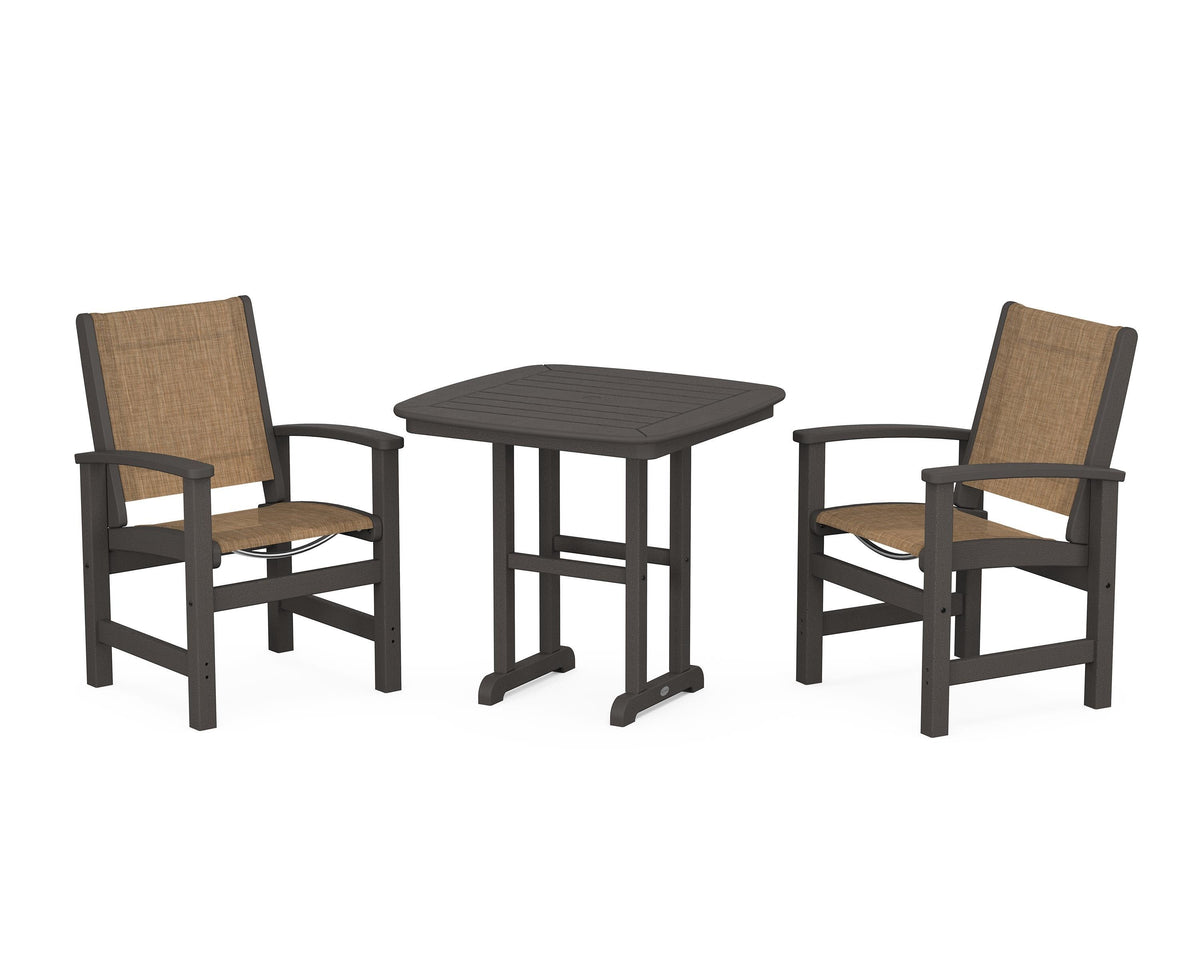 POLYWOOD Coastal 3-Piece Dining Set in Vintage Coffee / Burlap