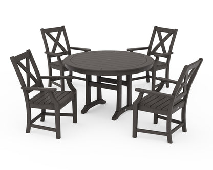 POLYWOOD Braxton 5-Piece Nautical Trestle Arm Chair Dining Set in Vintage Coffee