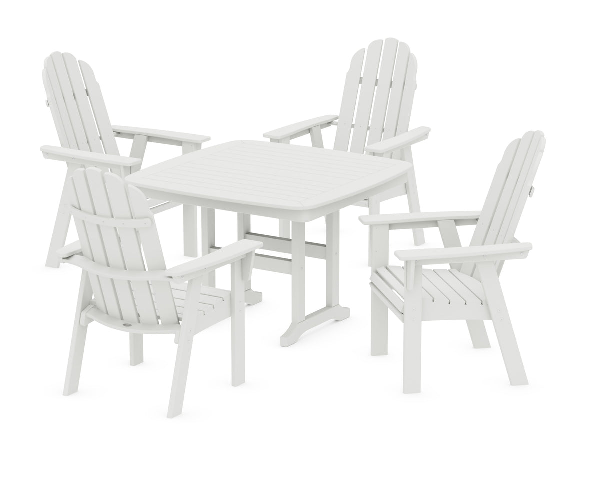 POLYWOOD Vineyard Curveback Adirondack 5-Piece Dining Set - 44" Table in Vintage White
