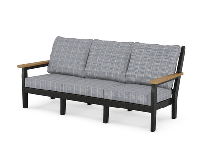 POLYWOOD Chippendale Deep Seating Sofa in Black / Natural / Houndstooth Sky Blue