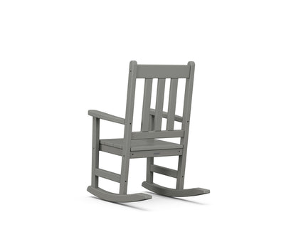 Angled view of the POLYWOOD Kids Vineyard Rocking Chair in Slate Grey