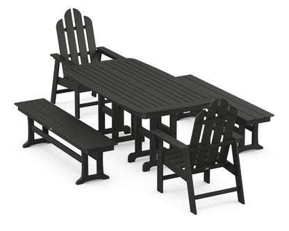 POLYWOOD Long Island 5-Piece Dining Set with Benches - 37" x 72" Table in Black