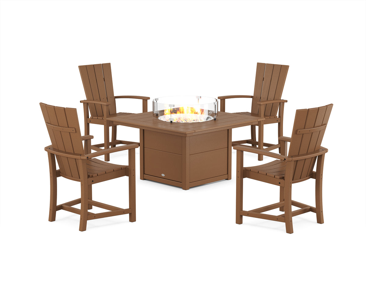 POLYWOOD Quattro 4-Piece Upright Adirondack Conversation Set with Fire Pit Table in Teak