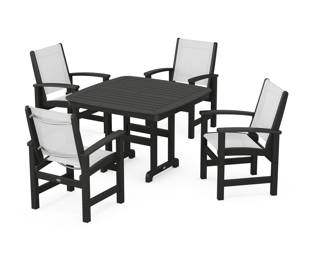 POLYWOOD Coastal 5-Piece Dining Set with Nautical 44" Dining Table in Black / White