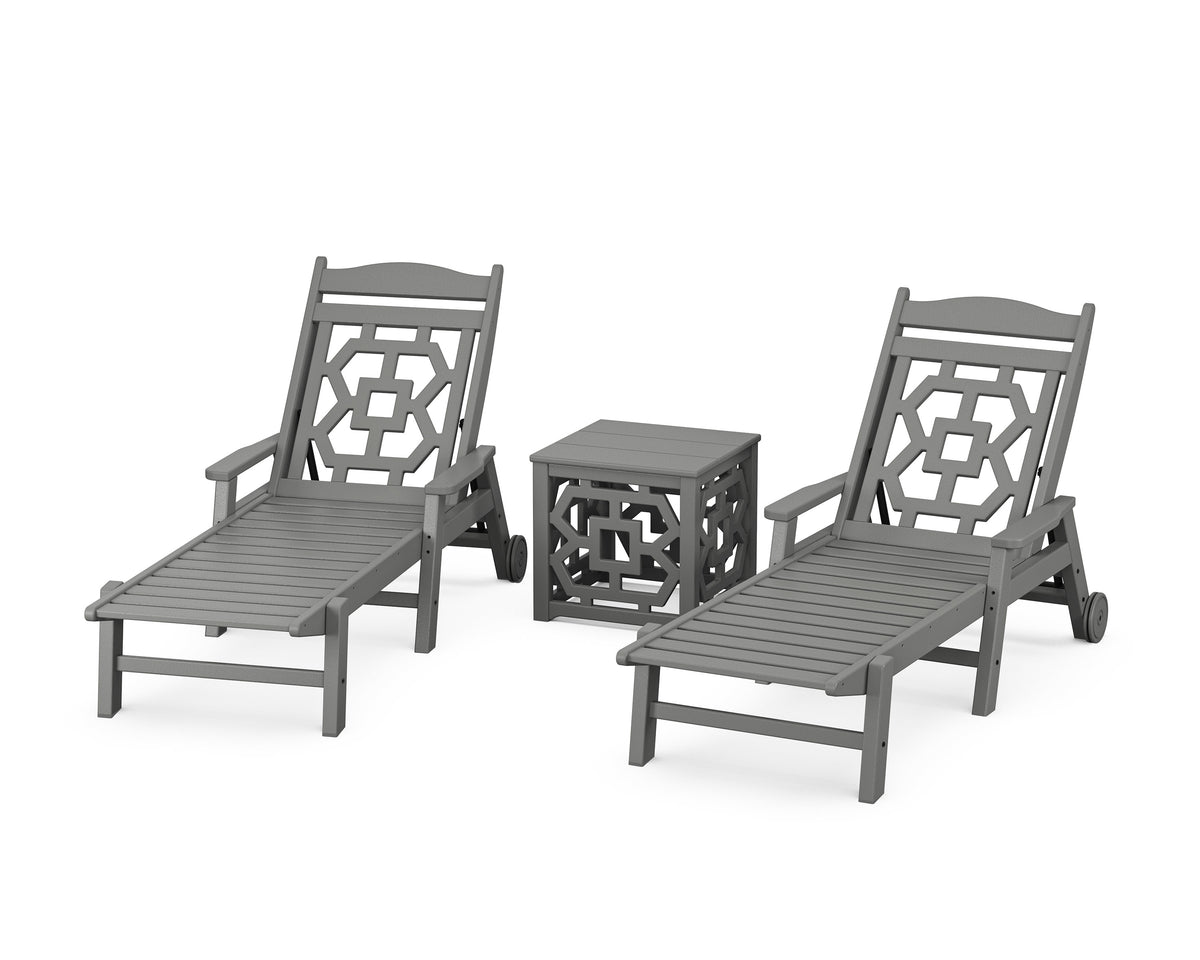 POLYWOOD Chinoiserie 3-Piece Chaise Set in Slate Grey