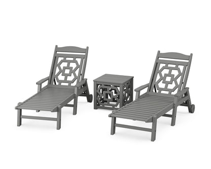 POLYWOOD Chinoiserie 3-Piece Chaise Set in Slate Grey