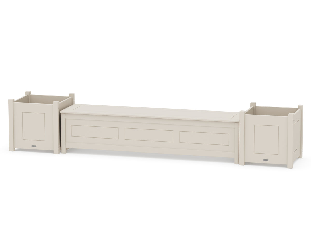 POLYWOOD 72" Country Living Straight Planter Storage Bench Set - Large in Sand