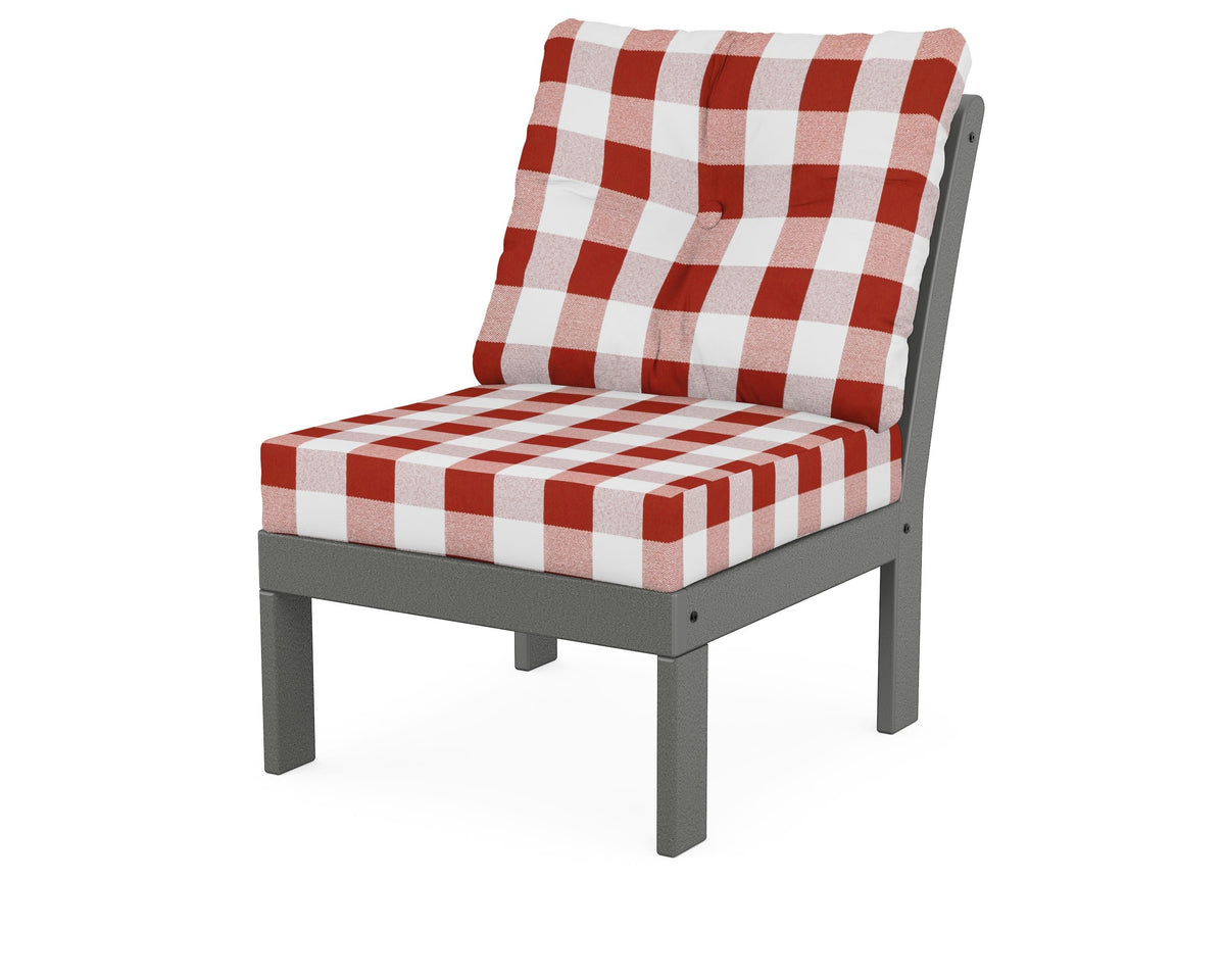 POLYWOOD Vineyard Modular Armless Chair in Slate Grey / Buffalo Plaid Crimson