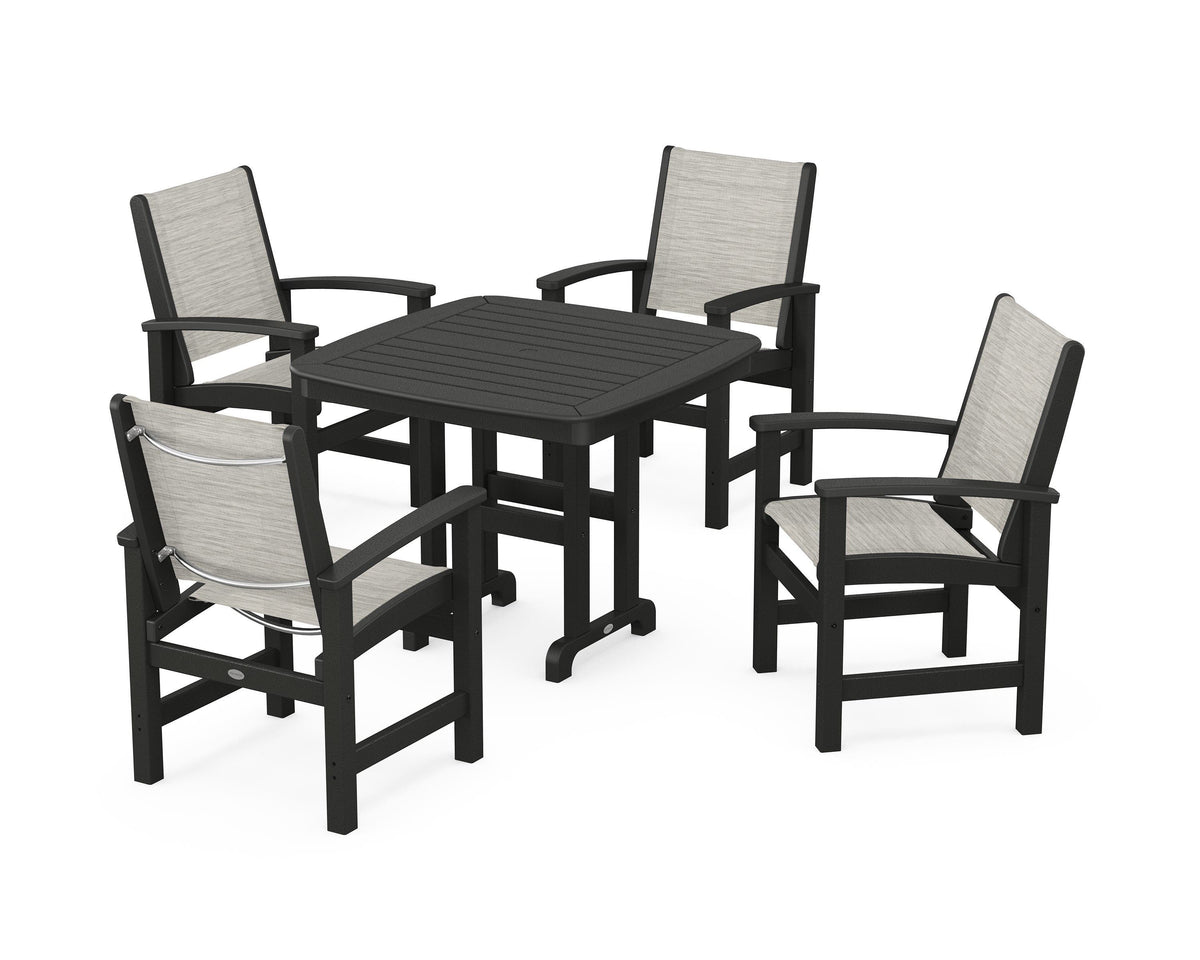 POLYWOOD Coastal 5-Piece Dining Set with Nautical 37" Dining Table in Black / Birch