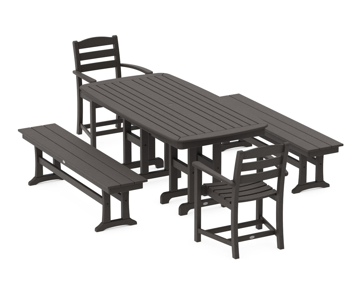 POLYWOOD La Casa Café 5-Piece Dining Set with Benches - 37" x 72" Table in Vintage Coffee