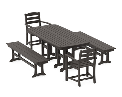 POLYWOOD La Casa Café 5-Piece Dining Set with Benches - 37" x 72" Table in Vintage Coffee