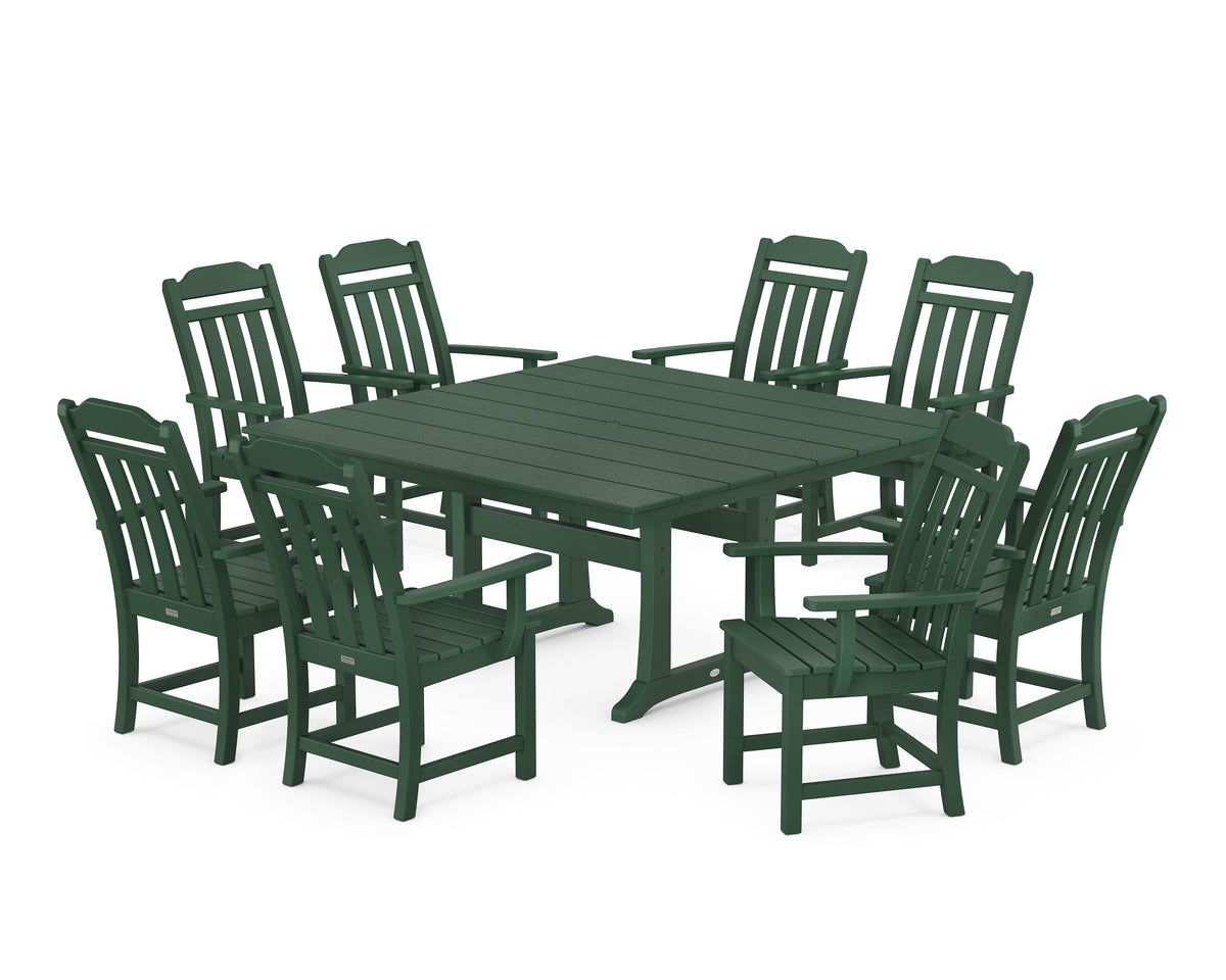POLYWOOD Cottage 9-Piece Square Farmhouse Dining Set with Trestle Legs in Green