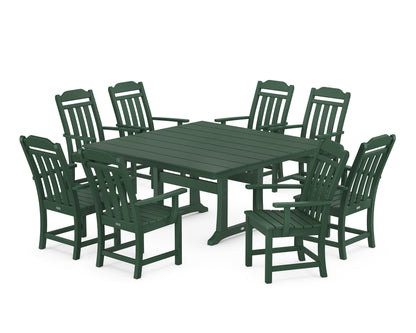 POLYWOOD Cottage 9-Piece Square Farmhouse Dining Set with Trestle Legs in Green