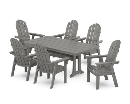 POLYWOOD Vineyard Curveback Adirondack Chair 7-Piece Farmhouse Dining Set with Trestle Legs in Slate Grey