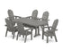 POLYWOOD Vineyard Curveback Adirondack Chair 7-Piece Farmhouse Dining Set with Trestle Legs in Slate Grey