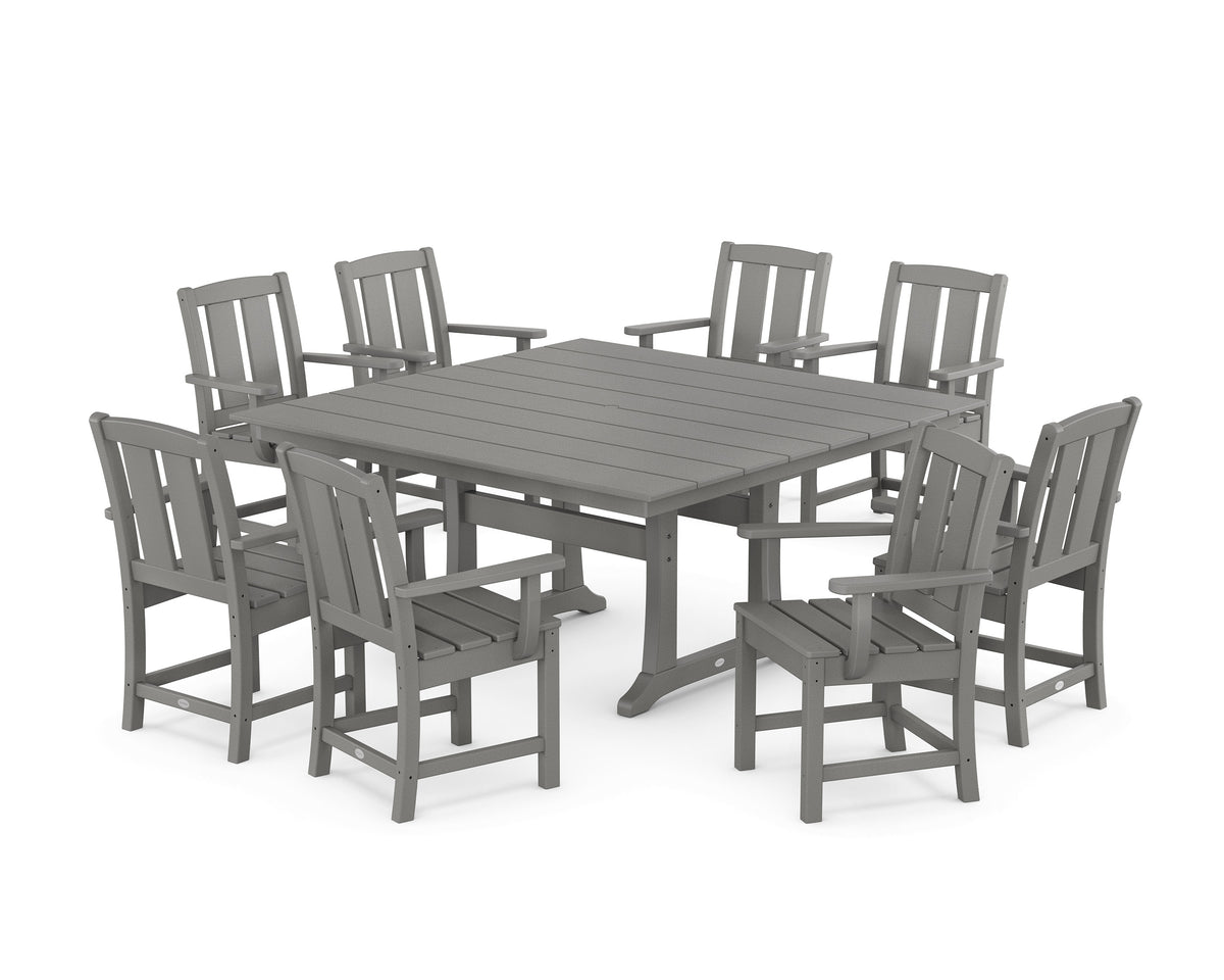 POLYWOOD Mission 9-Piece Square Farmhouse Dining Set with Trestle Legs in Slate Grey
