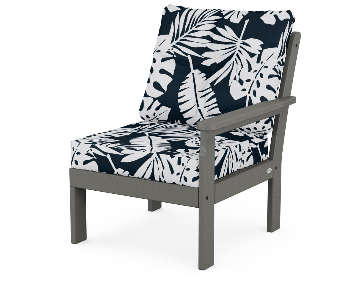 POLYWOOD Vineyard Modular Right Arm Chair in Slate Grey / Leaf Marine Indigo