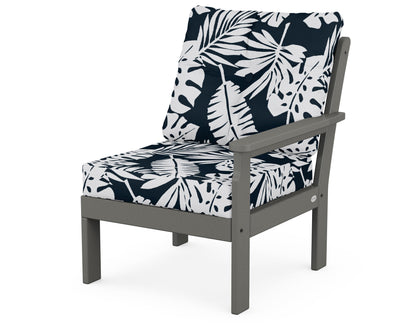 POLYWOOD Vineyard Modular Right Arm Chair in Slate Grey / Leaf Marine Indigo