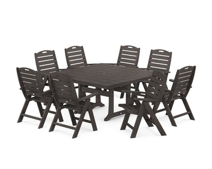 POLYWOOD Nautical Highback 9-Piece Square Farmhouse Dining Set with Trestle Legs in Vintage Coffee