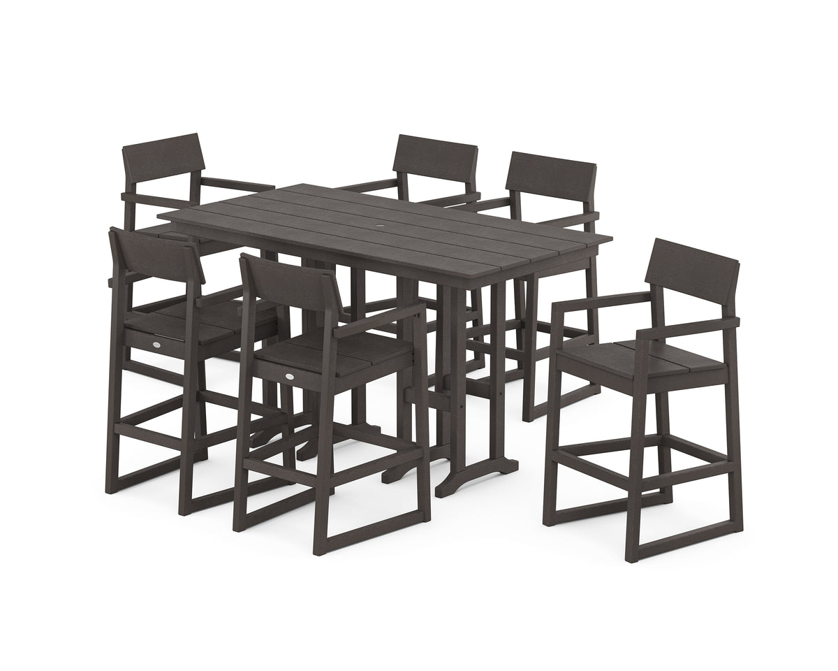 POLYWOOD EDGE Arm Chair 7-Piece Farmhouse Bar Set in Vintage Coffee