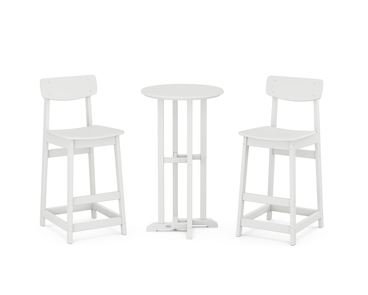 POLYWOOD Modern Studio Urban Bar Chair 3-Piece Bistro Set in White