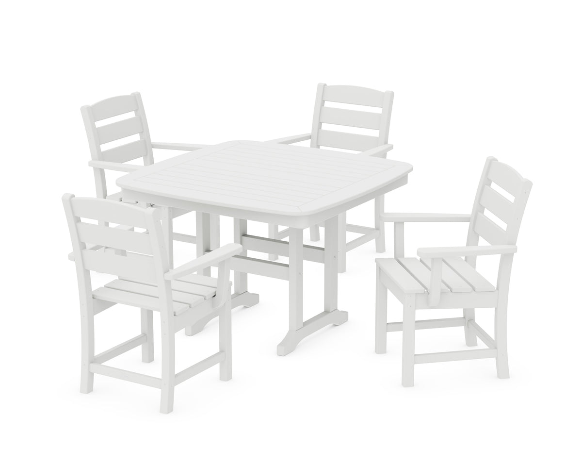 POLYWOOD Lakeside 5-Piece Dining Set with Trestle Legs - 44" Table in White