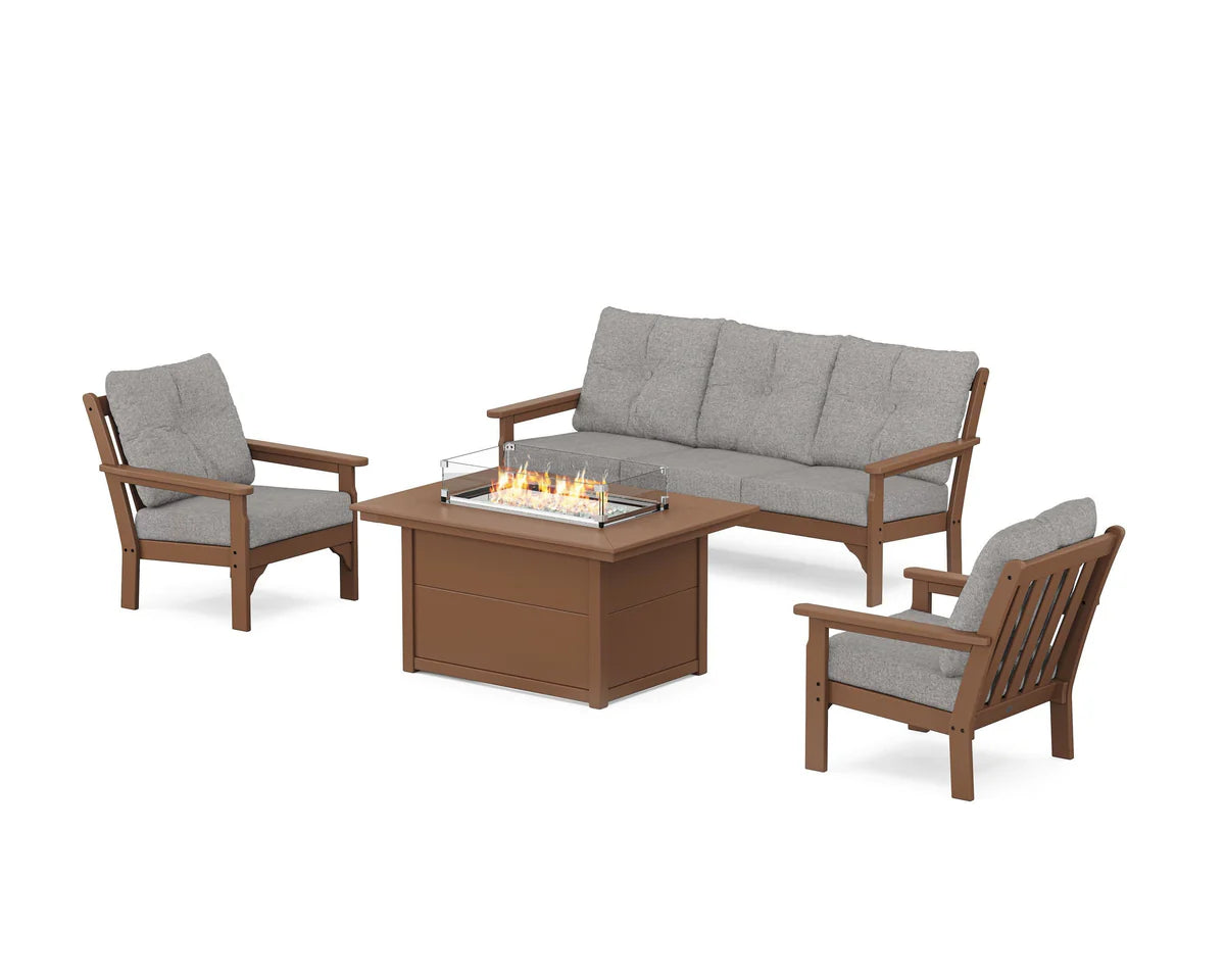 POLYWOOD Vineyard Deep Seating Fire Pit Table Set