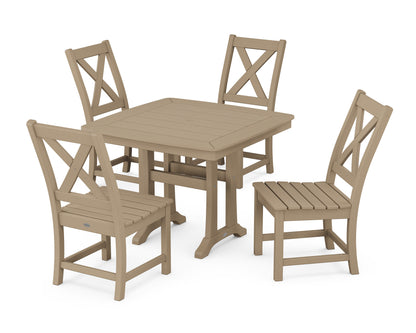 POLYWOOD Braxton Side Chair 5-Piece Dining Set with Trestle Legs - 37" Table in Vintage Sahara