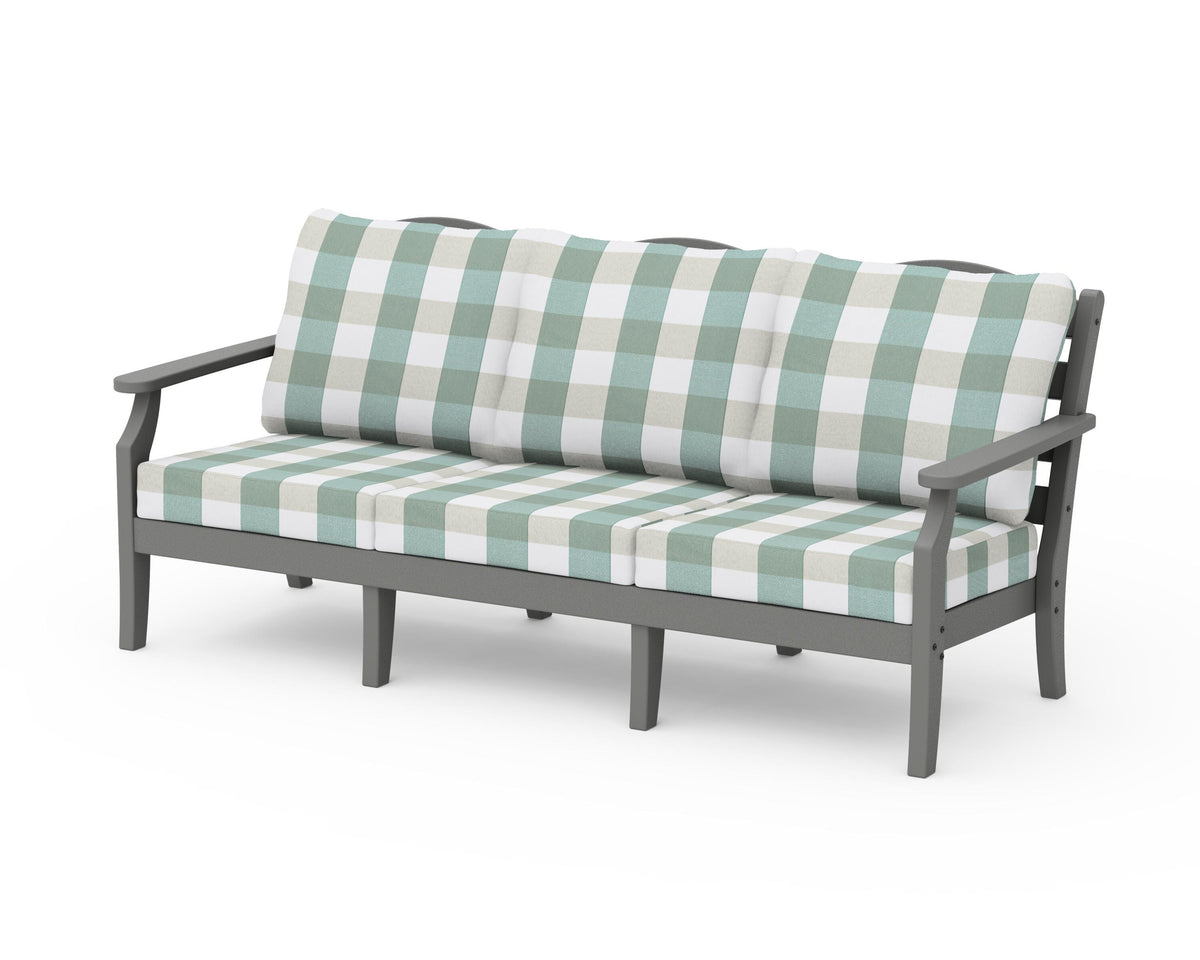 POLYWOOD Savannah Deep Seating Sofa in Slate Grey / Buffalo Plaid Glacier Spa