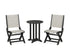 POLYWOOD Coastal Folding Side Chair 3-Piece Round Bistro Dining Set in Black / Birch