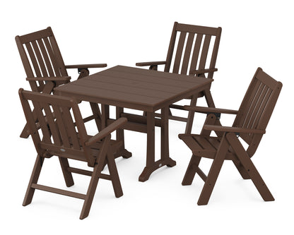 POLYWOOD Vineyard Folding 5-Piece Farmhouse Dining Set with Trestle Legs in Mahogany
