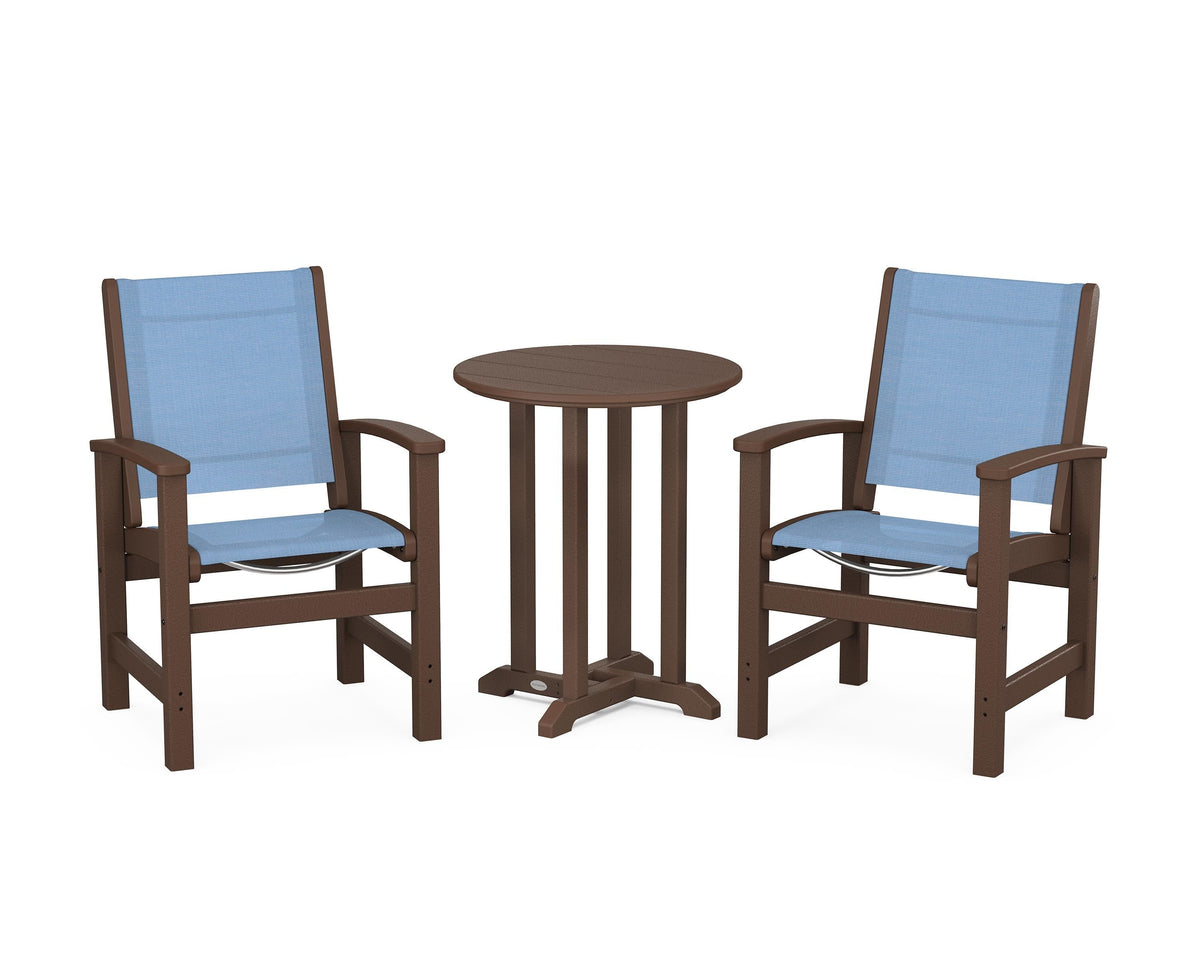 POLYWOOD Coastal 3-Piece Round Bistro Dining Set in Mahogany / Poolside