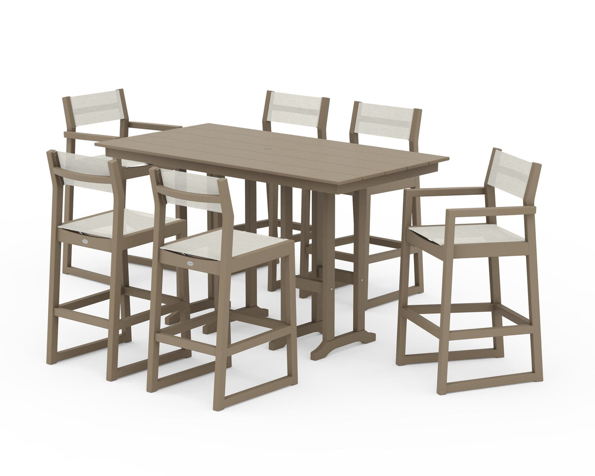 POLYWOOD EDGE Sling 7-Piece Farmhouse Bar Set in Vintage Sahara / Parchment