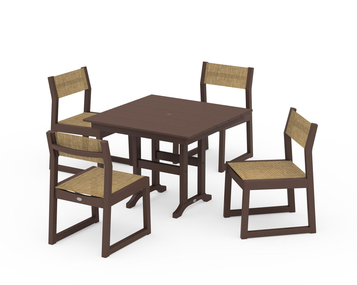 POLYWOOD EDGE Sling Side Chair 5-Piece Farmhouse Dining Set in Mahogany / Burlap